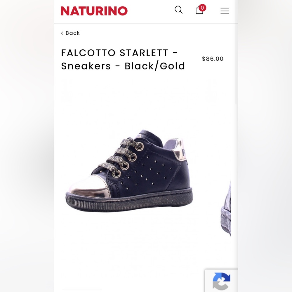 Falcotto by Naturino black and gold early walker sneakers, size EU 19/ 3.5 US